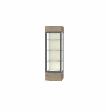 Keepsake Driftwood Oak Lighted Display Case w/ Plaque Fabric back and Satin Natural Aluminum Frame, 80"H x 24"W x 24"D - Click to enlarge