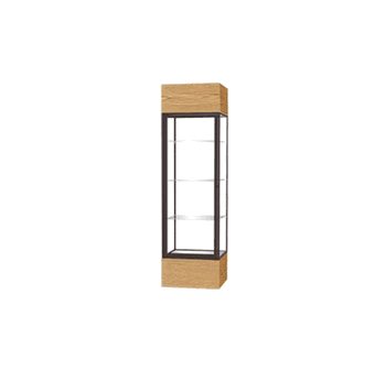 Keepsake Light Oak Vinyl Lighted Display Case w/ Clear Glass back and Dark Bronze Aluminum Frame, 80"H x 24"W x 24"D - Click to enlarge