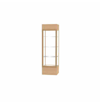 Keepsake Natural Oak Lighted Display Case w/ Clear Glass back and Champagne Aluminum Frame, 80"H x 24"W x 24"D - Click to enlarge