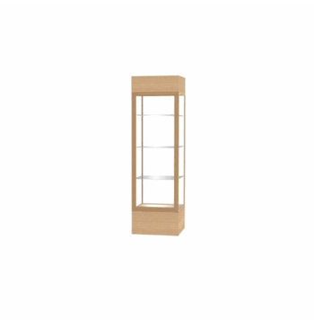 Keepsake Natural Oak Lighted Display Case w/ Clear Glass back and Champagne Aluminum Frame, 80"H x 24"W x 24"D - Click to enlarge