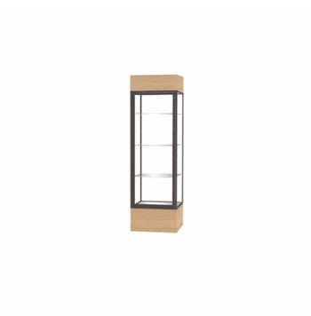 Keepsake Natural Oak Lighted Display Case w/ Clear Glass back and Dark Bronze Aluminum Frame, 80"H x 24"W x 24"D - Click to enlarge