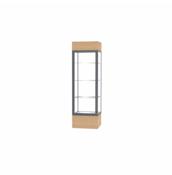 Keepsake Natural Oak Lighted Display Case w/ Clear Glass back and Satin Natural Aluminum Frame, 80"H x 24"W x 24"D - Click to enlarge