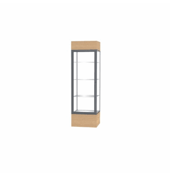 Keepsake Natural Oak Lighted Display Case w/ Clear Glass back and Satin Natural Aluminum Frame, 80"H x 24"W x 24"D - Click to enlarge