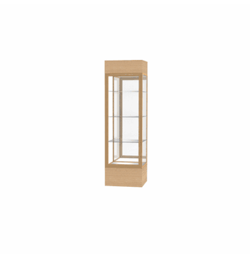 Keepsake Natural Oak Lighted Display Case w/ Mirror back and Champagne Aluminum Frame, 80"H x 24"W x 24"D - Click to enlarge