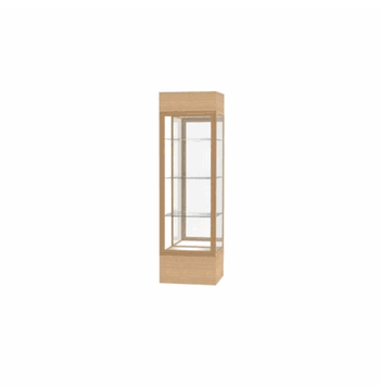 Keepsake Natural Oak Lighted Display Case w/ Mirror back and Champagne Aluminum Frame, 80"H x 24"W x 24"D - Click to enlarge