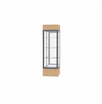 Keepsake Natural Oak Lighted Display Case w/ Mirror back and Satin Natural Aluminum Frame, 80"H x 24"W x 24"D - Click to enlarge