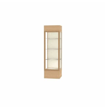 Keepsake Natural Oak Lighted Display Case w/ Plaque Fabric back and Champagne Aluminum Frame, 80"H x 24"W x 24"D - Click to enlarge