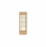 Keepsake Natural Oak Lighted Display Case w/ Plaque Fabric back and Champagne Aluminum Frame, 80"H x 24"W x 24"D