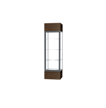 Keepsake Walnut Vinyl Lighted Display Case w/ Clear Glass back and Satin Natural Aluminum Frame, 80"H x 24"W x 24"D - Click to enlarge