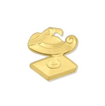 Lamp Of Learning Over Books Gold Lapel Pins - Click to enlarge