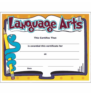 Language Arts Certificate - Click to enlarge