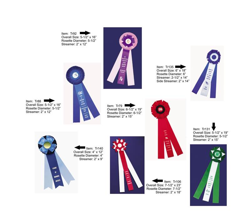 Large Three Streamer Rosette Ribbons with Custom Printing TrophyCentral