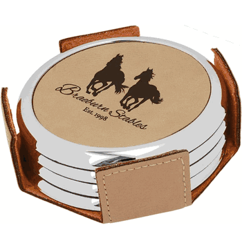 Leatherette Round Coaster Set with Metallic Edging - Click to enlarge
