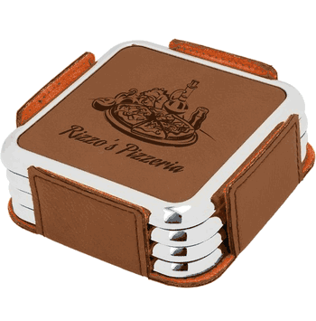 Leatherette Square Coaster Set with Metallic Edge - Click to enlarge