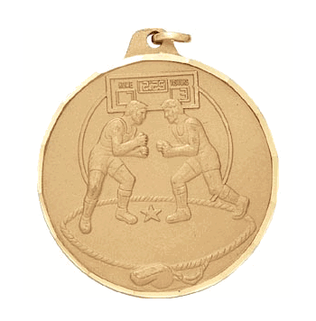 Male Wrestlers - 2 Inch Diamond Cut Edge Medal with Ribbon - Click to enlarge