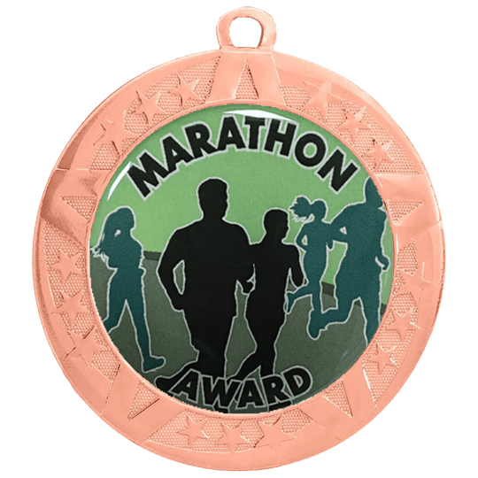 2 3/4 inch Marathon medals with a bronze frame and 2 inch Epoxy dome