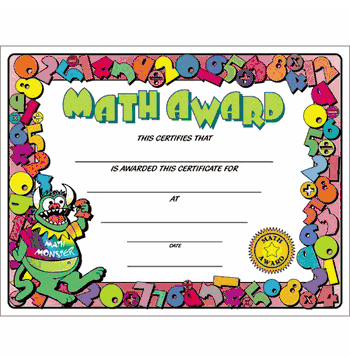 Math Certificate Award - Click to enlarge