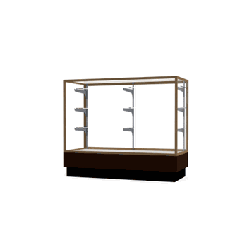Merchandiser Walnut Vinyl Display Case, w/ Champagne Aluminum Frame, 40"H x 48"W x 20"D - Click to enlarge