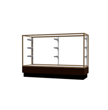 Merchandiser Walnut Vinyl Display Case, w/ Champagne Aluminum Frame, 40"H x 60"W x 20"D - Click to enlarge