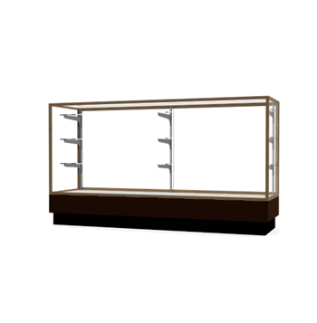 Merchandiser Walnut Vinyl Display Case, w/ Champagne Aluminum Frame, 40"H x 72"W x 20"D - Click to enlarge