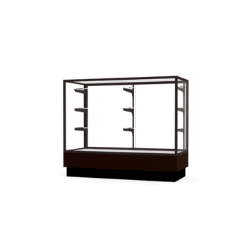 Merchandiser Walnut Vinyl Display Case, w/ Dark Bronze Aluminum Frame, 40"H x 48"W x 20"D - Click to enlarge