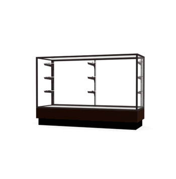Merchandiser Walnut Vinyl Display Case, w/ Dark Bronze Aluminum Frame, 40"H x 60"W x 20"D - Click to enlarge