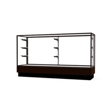 Merchandiser Walnut Vinyl Display Case, w/ Dark Bronze Aluminum Frame, 40"H x 72"W x 20"D - Click to enlarge