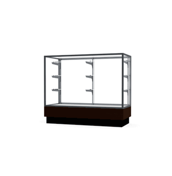 Merchandiser Walnut Vinyl Display Case, w/ Satin Natural Aluminum Frame, 40"H x 48"W x 20"D - Click to enlarge
