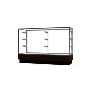Merchandiser Walnut Vinyl Display Case, w/ Satin Natural Aluminum Frame, 40"H x 60"W x 20"D - Click to enlarge