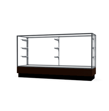 Merchandiser Walnut Vinyl Display Case, w/ Satin Natural Aluminum Frame, 40"H x 72"W x 20"D - Click to enlarge