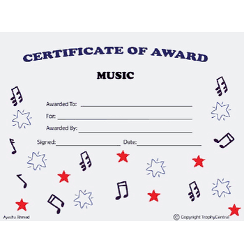 Music Award Certificate - Free Template - Click to enlarge