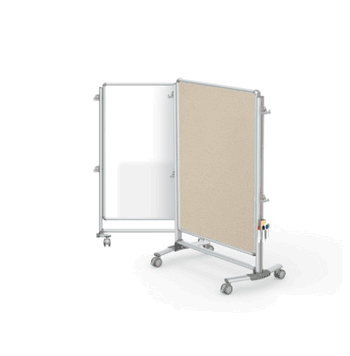 Nexus Jr. Partition, Mobile 2-Sided Porcelain Magnetic Whiteboard/ Fabric Bulletin Board, 46"H x 34"W, Beige - Click to enlarge
