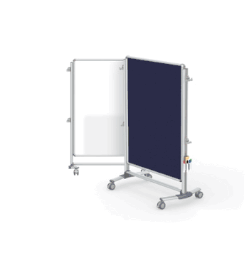 Nexus Jr. Partition, Mobile 2-Sided Porcelain Magnetic Whiteboard/ Fabric Bulletin Board, 46"H x 34"W, Blue - Click to enlarge