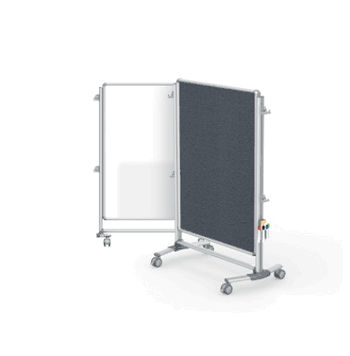 Nexus Jr. Partition, Mobile 2-Sided Porcelain Magnetic Whiteboard/ Fabric Bulletin Board, 46"H x 34"W, Gray - Click to enlarge