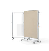 Nexus Partition, Mobile 2-Sided Porcelain Magnetic Whiteboard/ Fabric Bulletin Board, 65"H x 46"W, Beige