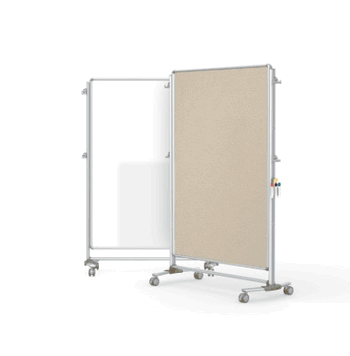 Nexus Partition, Mobile 2-Sided Porcelain Magnetic Whiteboard/ Fabric Bulletin Board, 65"H x 46"W, Beige - Click to enlarge