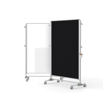Nexus Partition, Mobile 2-Sided Porcelain Magnetic Whiteboard/ Fabric Bulletin Board, 65"H x 46"W, Black - Click to enlarge