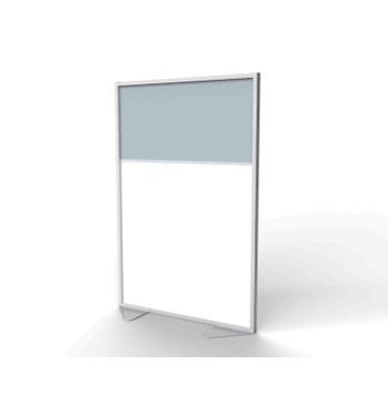 Office Floor Partition with Aluminum Frame and 2 Split Panel Infill, Porcelain and Silver Vinyl, 72"H x 48"W - Click to enlarge