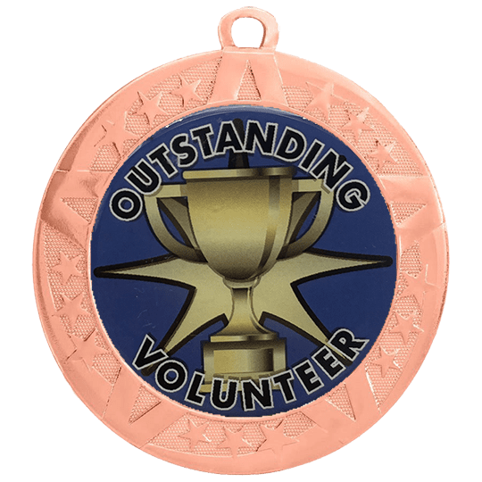 2 3/4 inch Outstanding Volunteer medals with a bronze frame and 2 inch