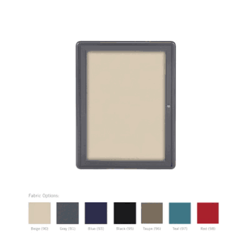Ovation 1 Door Fabric Bulletin Board with Gray Frame, 3'H x 2'W, Red - Click to enlarge