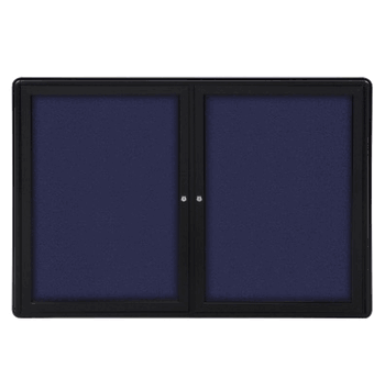 Ovation 2 Door Fabric Bulletin Board with Black Frame, 3'H x 4'W, Blue - Click to enlarge