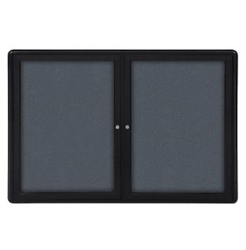 Ovation 2 Door Fabric Bulletin Board with Black Frame, 3'H x 4'W, Gray - Click to enlarge