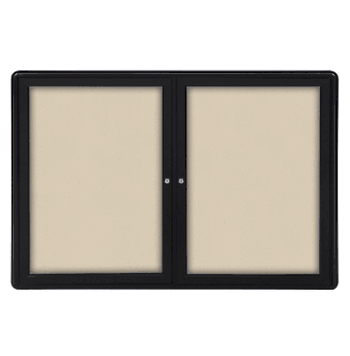 Ovation 2 Door Fabric Bulletin Board with Black Frame, 3'H x 5'W, Beige - Click to enlarge