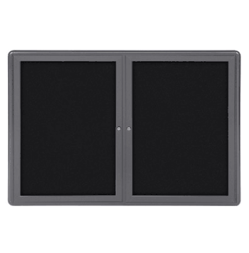 Ovation 2 Door Fabric Bulletin Board with Gray Frame, 3'H x 4'W, Black - Click to enlarge