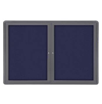 Ovation 2 Door Fabric Bulletin Board with Gray Frame, 3'H x 5'W, Blue - Click to enlarge