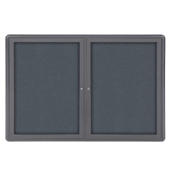 Ovation 2 Door Fabric Bulletin Board with Gray Frame, 3'H x 5'W, Gray - Click to enlarge