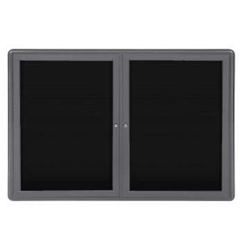 Ovation 2 Door Letter Board with Gray Frame, 3'H x 4'W, Black - Click to enlarge