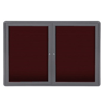 Ovation 2 Door Letter Board with Gray Frame, 3'H x 4'W, Burgundy - Click to enlarge
