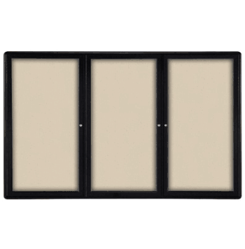 Ovation 3 Door Fabric Bulletin Board with Black Frame, 4'H x 6'W, Beige - Click to enlarge