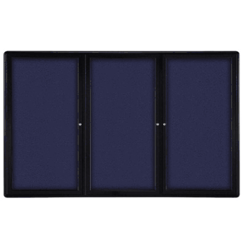 Ovation 3 Door Fabric Bulletin Board with Black Frame, 4'H x 6'W, Blue - Click to enlarge